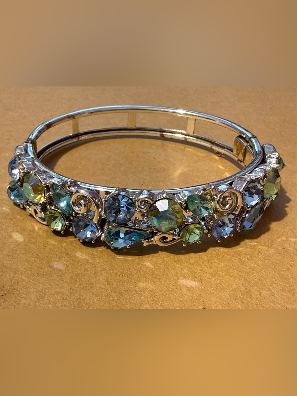 Silver Bracelet with Blue and Green Crystal Accents